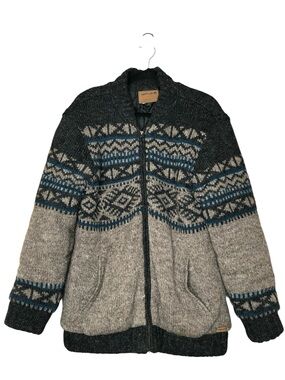 Laundromat Large Wool Lined Full Zip Sweater Jacket Coat Textured Fair Isle Knit